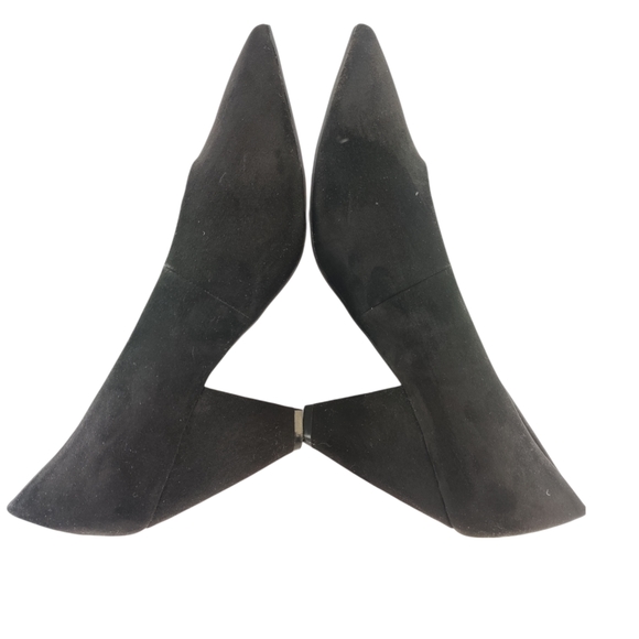 ASOS Black Faux Suede High Vamp Court Cone Heel Pumps 8 - Picture 9 of 12